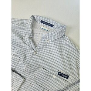 Columbia PFG Super Tamiami Shirt Mens Large Blue Grid Omni-Shade Vented Fishing